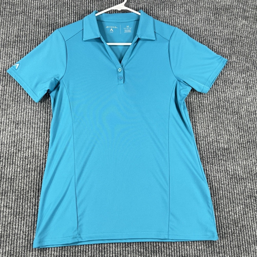 Antigua Womens Shirt Polo Medium Teal Blue Short Sleeve Golf Lightweight Soft